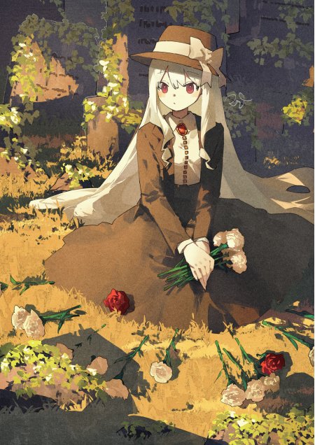 白发红眼棕帽墓园白花少女动漫手机壁纸