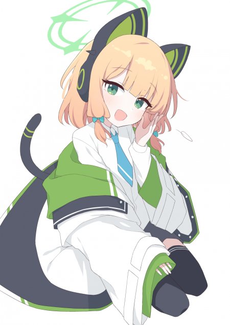 碧蓝档案绿猫耳少女耳机微笑游戏手机壁纸