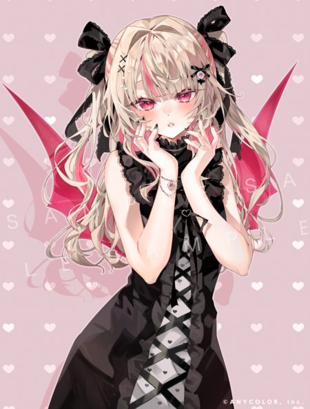 金发粉瞳哥特萝莉恶魔翼少女动漫手机壁纸