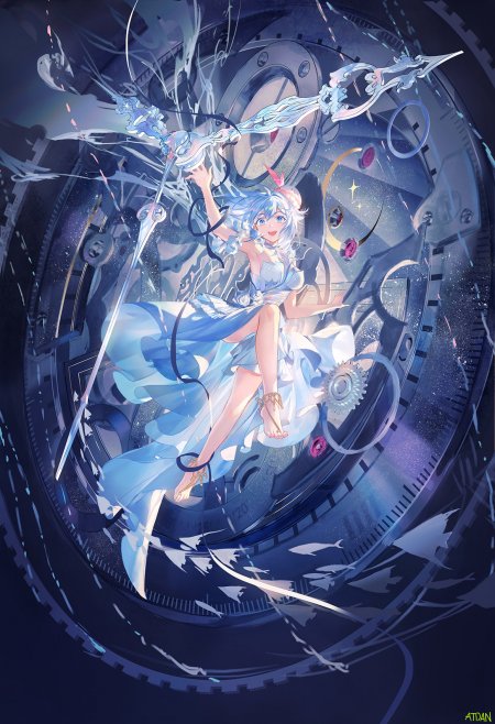 蓝发少女齿轮时空水晶长枪动漫手机壁纸