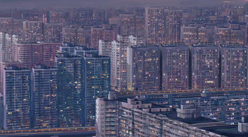 WLOP风格密集高楼万家灯火赛博朋克城市夜景原创动漫电脑壁纸