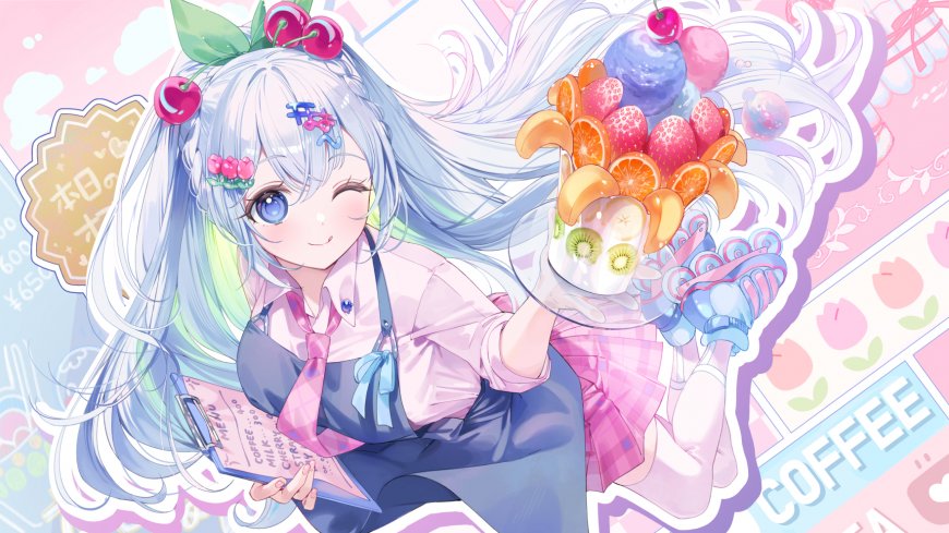 初音未来双马尾轮滑递圣代少女二次元动漫电脑壁纸