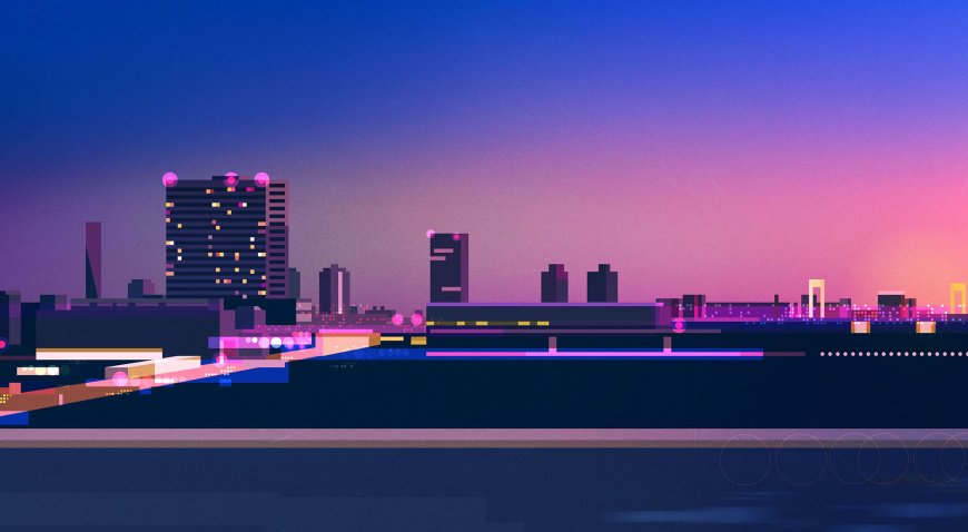 紫调极简城市天际线黄昏创意电脑壁纸