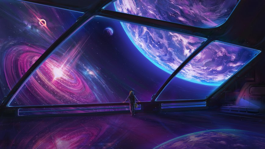 阿纳米连帽人仰望黑洞星空科幻电脑壁纸