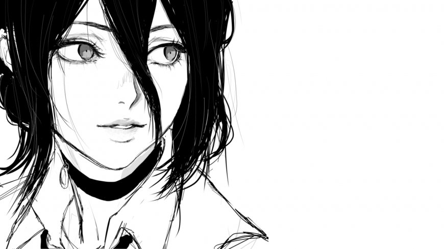电锯人蕾塞拉环项圈黑白侧脸二次元动漫电脑壁纸