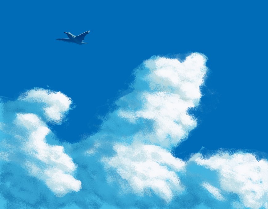 晴空飞机手绘极简蓝色天空创意电脑壁纸