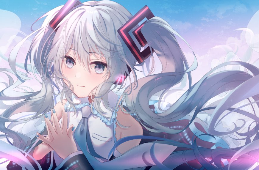 初音未来双马尾少女云端微笑二次元动漫电脑壁纸