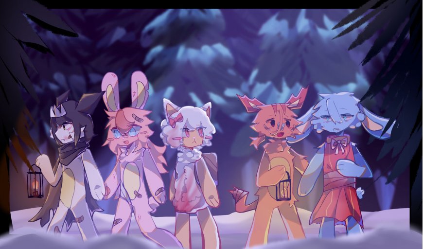 雪夜灯笼围巾少女二次元动漫电脑壁纸