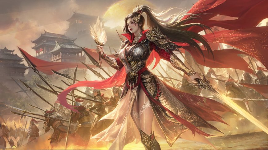 金甲女将战场冲锋古风游戏电脑壁纸
