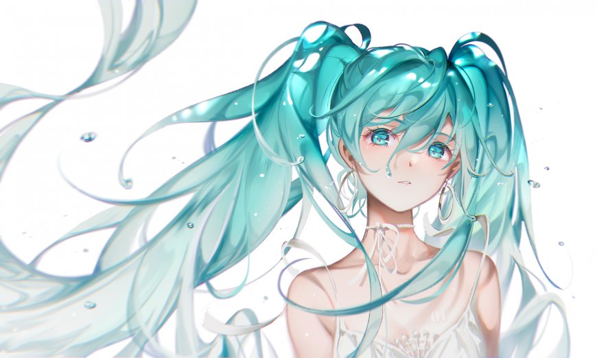 初音未来双马尾泪滴水珠少女二次元动漫电脑壁纸