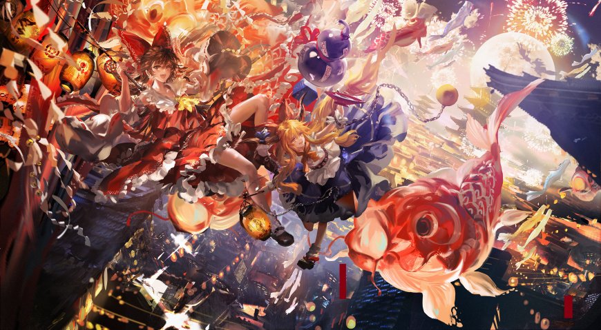 东方博丽灵梦魔理沙祭典灯会二次元动漫电脑壁纸