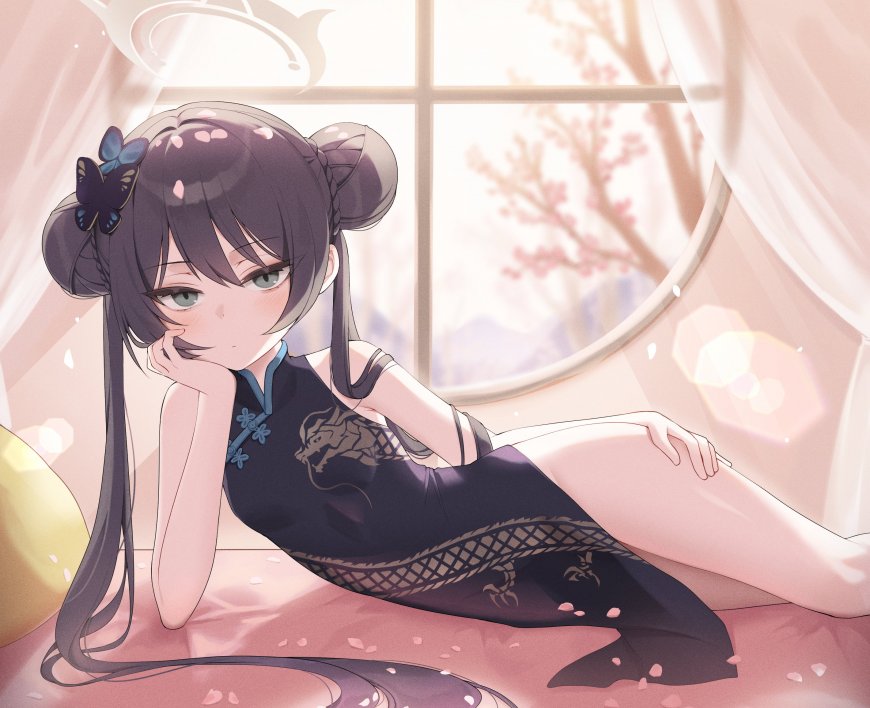 蔚蓝档案龙华妃咲旗袍龙纹少女游戏电脑壁纸