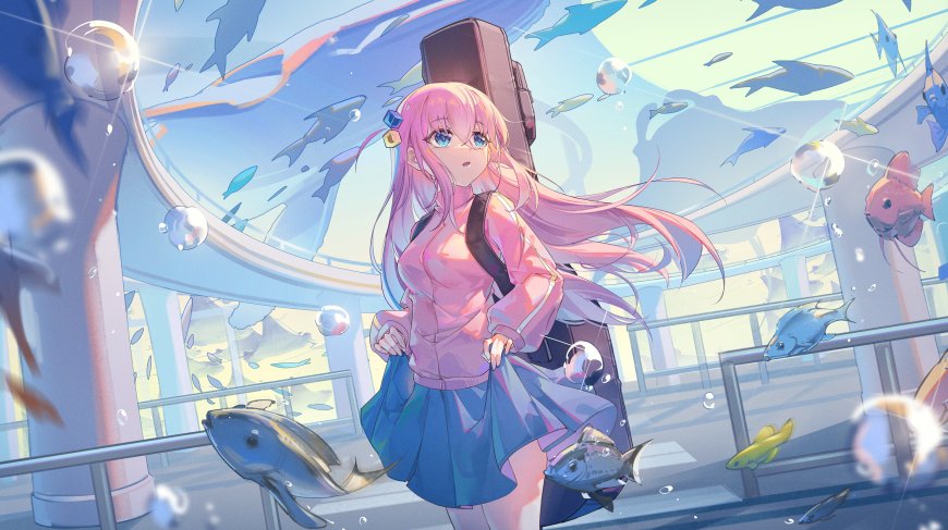 孤独摇滚后藤独水族馆粉发少女二次元动漫电脑壁纸