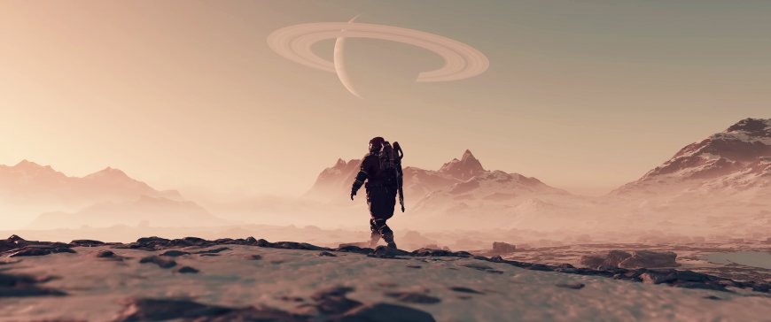 星空异星环带宇航员荒漠漫步科幻游戏电脑壁纸