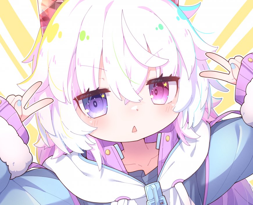 可爱少女比耶兽耳帽二次元动漫电脑壁纸