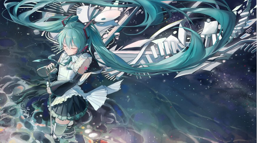 初音未来双马尾水中闭眼少女二次元动漫电脑壁纸