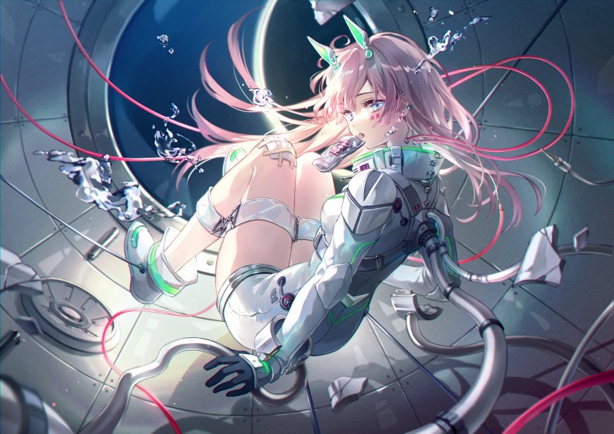 水下绷带少女回眸二次元动漫电脑壁纸