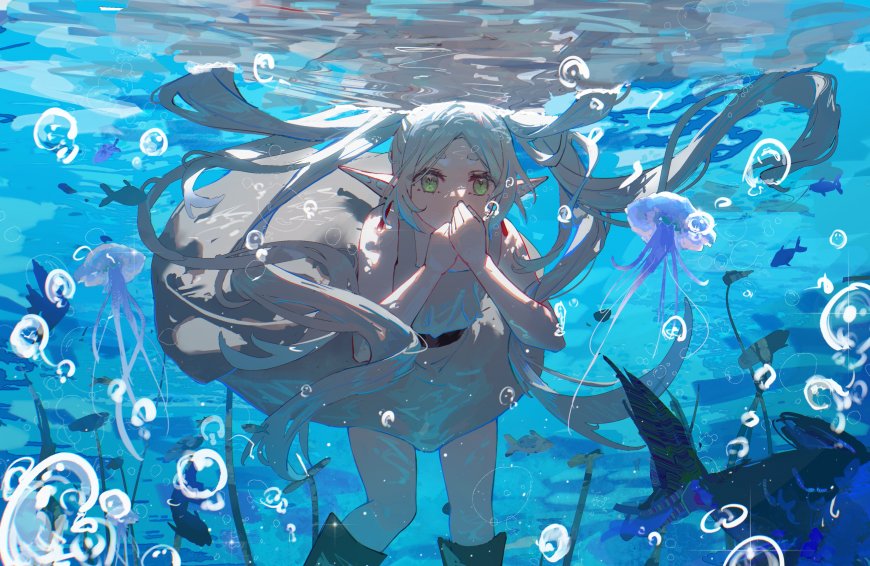 葬送的芙莉莲水下双马尾精灵少女二次元动漫电脑壁纸
