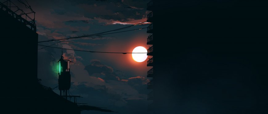 超宽屏都市日落光影建筑二次元风景电脑壁纸
