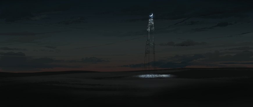 超宽屏月夜田野弯月夜景风景电脑壁纸