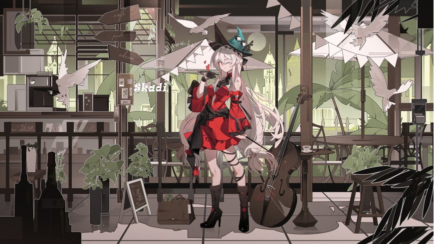 明日方舟斯卡蒂大提琴眨眼少女游戏电脑壁纸