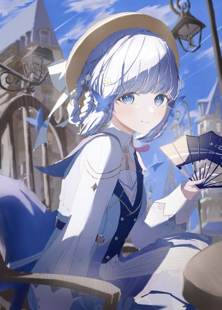 原神神里绫华草帽折扇少女游戏手机壁纸