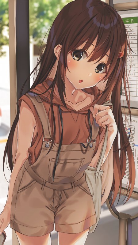 棕发背带裤车站阳光少女动漫手机壁纸