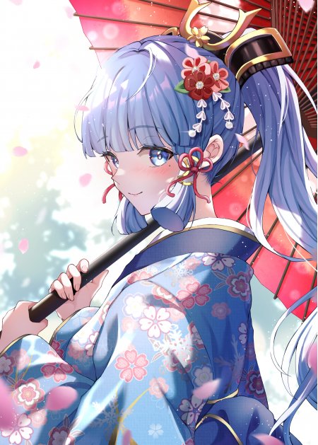原神神里绫华红伞回眸少女游戏手机壁纸