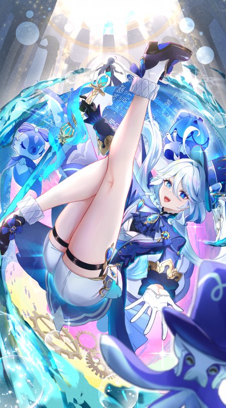 原神芙宁娜礼帽倒立少女游戏手机壁纸