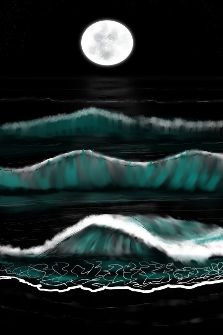 满月海浪夜色青波唯美风景手机壁纸