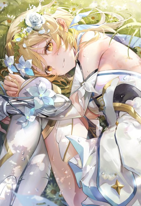 原神荧花田躺卧金发少女游戏手机壁纸