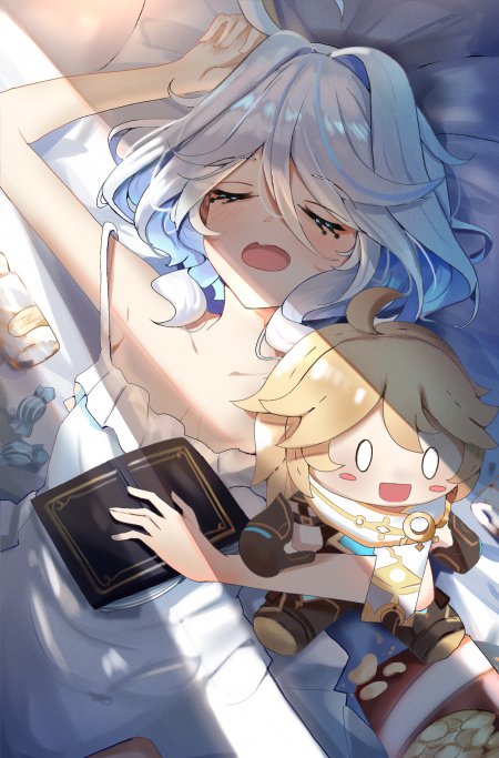 原神芙宁娜抱玩偶午睡少女游戏手机壁纸