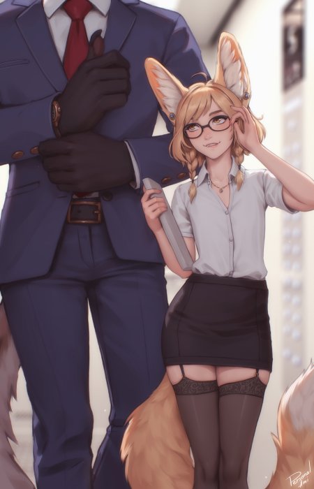 职场眼镜兽耳娘少女动漫手机壁纸