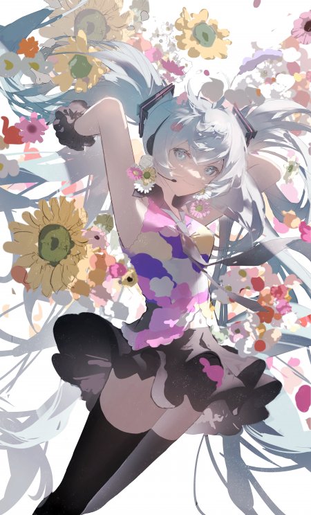 初音未来向日葵双马尾少女动漫手机壁纸