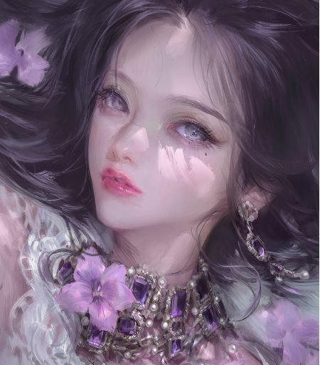 紫瞳紫花项链唯美长发美女手机壁纸