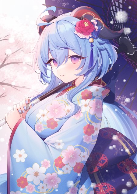 原神甘雨和服樱花少女游戏手机壁纸