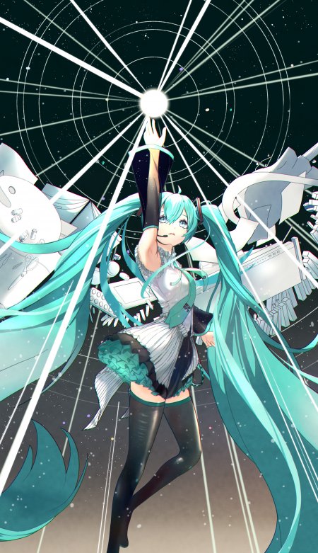 初音未来双马尾伸手星空少女动漫手机壁纸