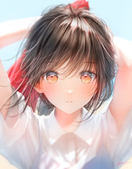 棕发橙瞳JK制服扎发少女动漫手机壁纸