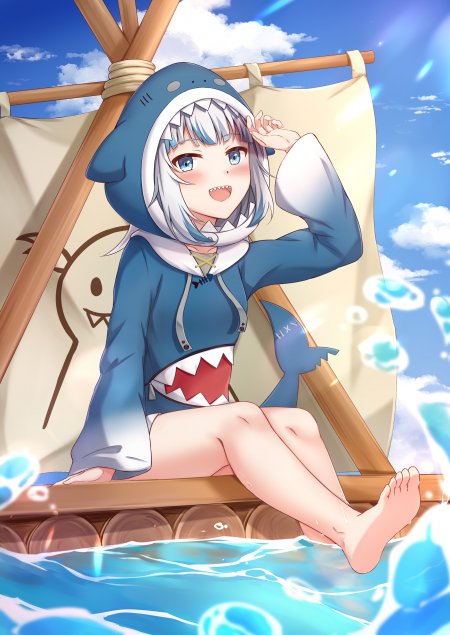 古拉鲨鱼娘木筏海洋少女动漫手机壁纸