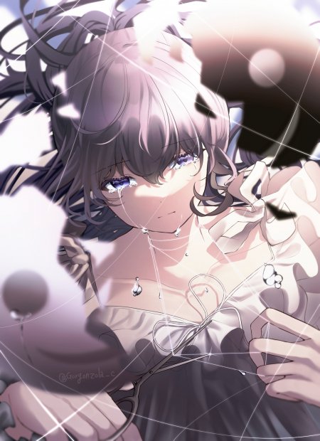 紫发泪眼碎玻璃少女动漫手机壁纸