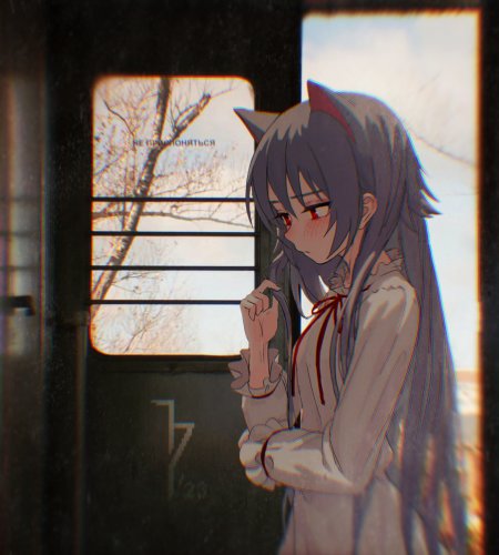 紫发猫耳女少女电车忧郁动漫手机壁纸