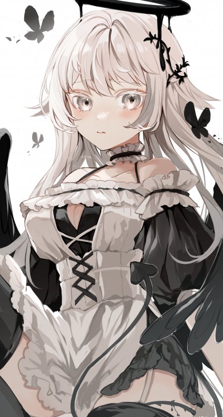 金发女仆黑蝶恶魔尾少女动漫手机壁纸