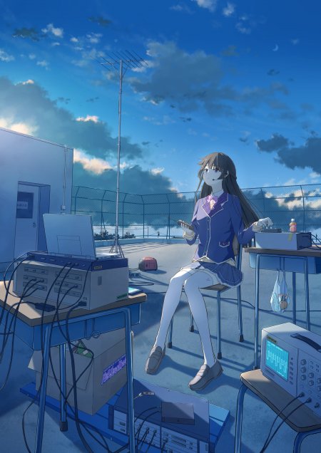 月之美兔JK制服天台电台动漫手机壁纸