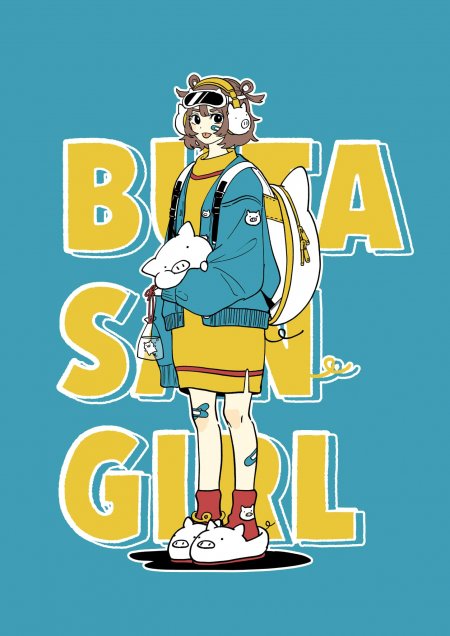 猪耳罩蓝衣吐舌创可贴少女动漫手机壁纸