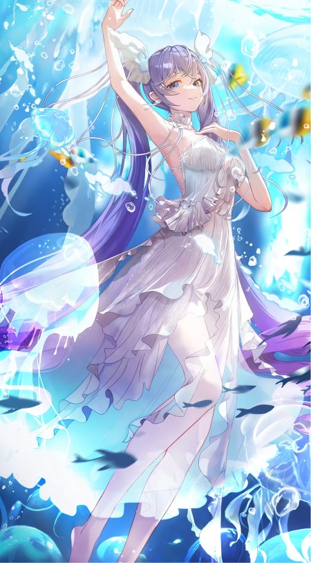 水下水母双马尾少女动漫手机壁纸