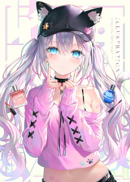 猫耳女双马尾粉衣香水少女动漫手机壁纸