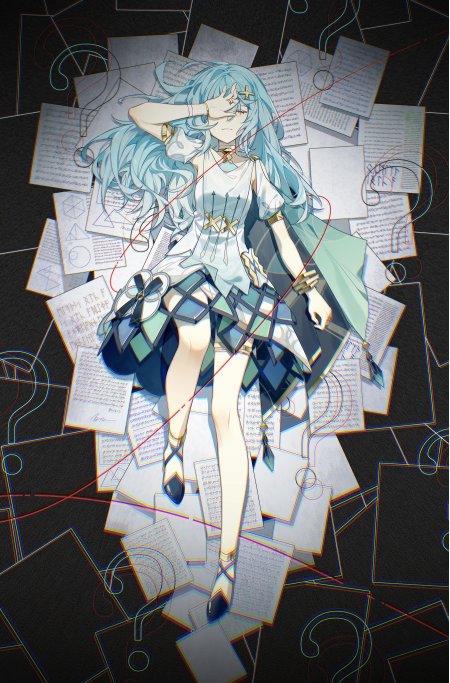 原神珐露珊蓝发躺纸堆少女游戏手机壁纸