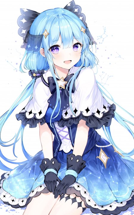 蓝发双马尾星空裙少女动漫手机壁纸
