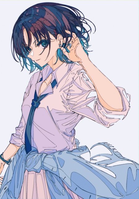蓝发短发JK制服少女动漫手机壁纸