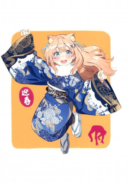 迎春和服猫耳女少女动漫手机壁纸